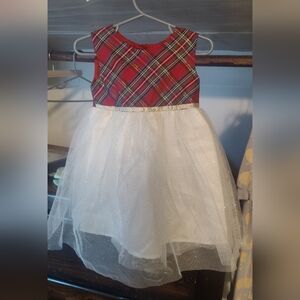 Plaid Red and White Tulle Dress with Top Coat